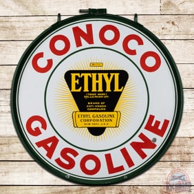 Conoco Ethyl Gasoline 30" Double Sided Porcelain Sign w/ Ring