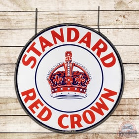 Amazing Standard Red Crown Gasoline 42" Double Sided Porcelain Logo Sign w/ Ring