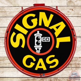 Scarce Signal Gas 30" Double Sided Porcelain Sign w/ Ring "Black Stop Light"