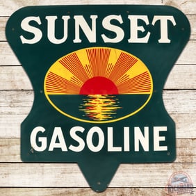 Rare 48" Sunset Gasoline Single Sided Porcelain Die Cut Sign