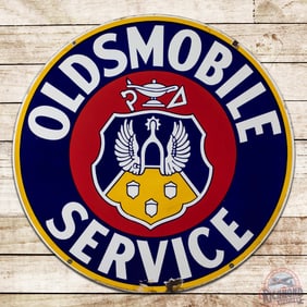 Superb Oldsmobile Service 42" Double Sided Porcelain Sign w/ Crest Logo