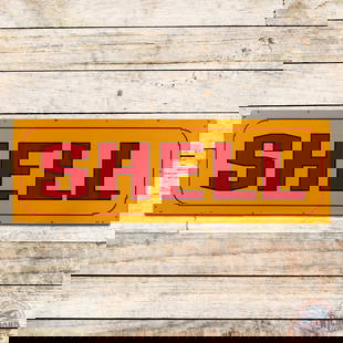 Excellent Shell Gasoline Service Station 5' Single Sided Porcelain Sign: Amazing SSP (single sided porcelain) sign has day one color and gloss. The sign appears NOS (new old stock). The field is exceptionally clean overall with light surface wear, which is mainly in the le
