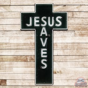 Jesus Saves 7.5' Die Cut Cross Shaped Single Sided Tin Neon