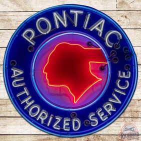 Pontiac Authorized Service 42' Single Sided Porcelain Neon Sign "Chopped Feather"