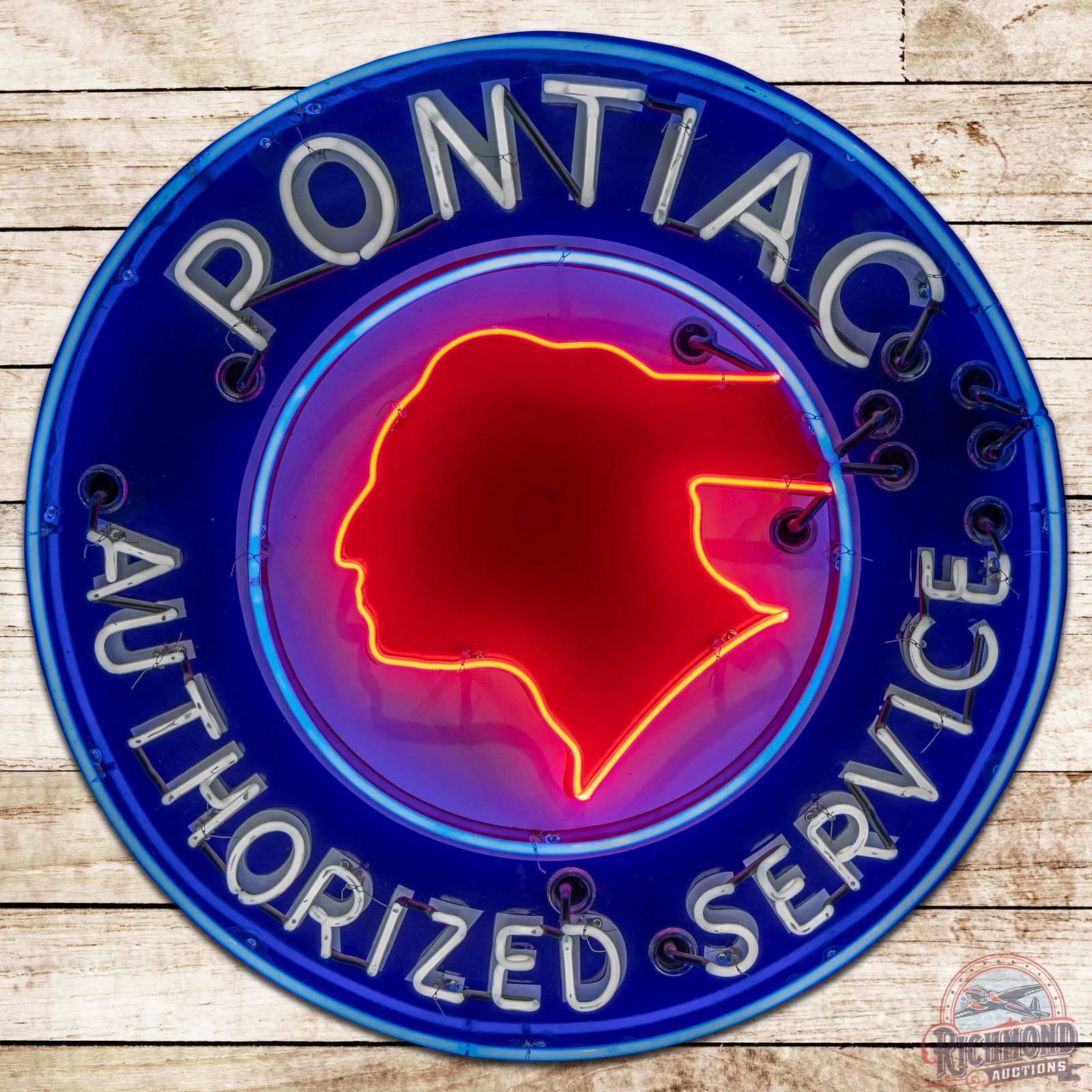 Pontiac Authorized Service 42' Single Sided Porcelain Neon Sign "Chopped Feather" (1 of 4)