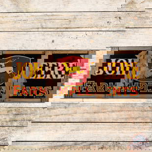 Amazing NOS John Deere Farm Implements Single Sided Porcelain Sign w/ Factory Crate: NOS (new old stock) SSP (single sided porcelain) sign with original wooden crate has day one color and gloss. The sign features the 4-legged deer logo with vibrant red, yellow and black porcelain enam