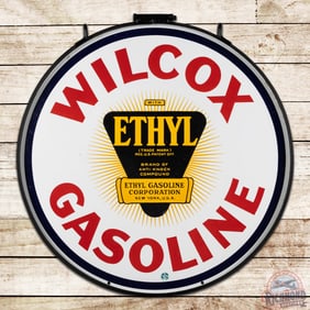 Wilcox Ethyl Gasoline 30" Double Sided Porcelain Sign w/ Ring