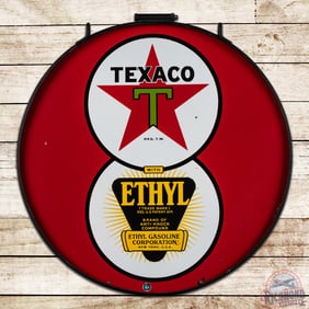 Texaco Ethyl Gasoline 30" Double Sided Porcelain Sign w/ Ring "8 Ball"