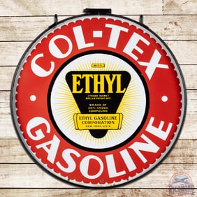 Fantastic Col-Tex Ethyl Gasoline 30" Double Sided Porcelain Sign w/ Ring