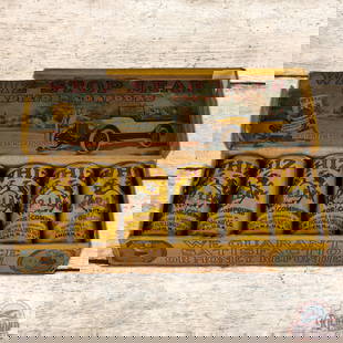 Amazing Whiz Stop Leak Radiator Compound Advertising Display Box w/ 6 Original Cans Complete: Early Whiz cardboard display with six original Stop Leak metal cans. The box has wonderful graphics of a gentleman, car and Whiz elves with can. The box has toning with loss on the lid and areas of