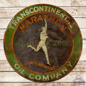 Rare Marathon Transcontinental Motor Oils 30" Double Sided Tin Sign w/ Running Man