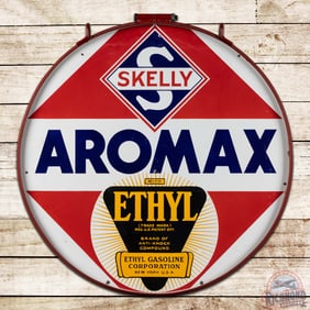 Skelly Aromax Ethyl Gasoline 30" Double Sided Porcelain Sign w/ Ring