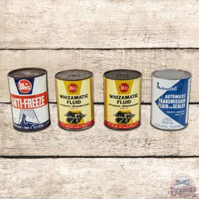 Group of 4 Whiz Oil Cans Quarts Liter & Burglar Alarm