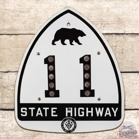 Amazing California Highway #11 Single Sided Porcelain State Route Marker Sign w/ Bear & Reflectors