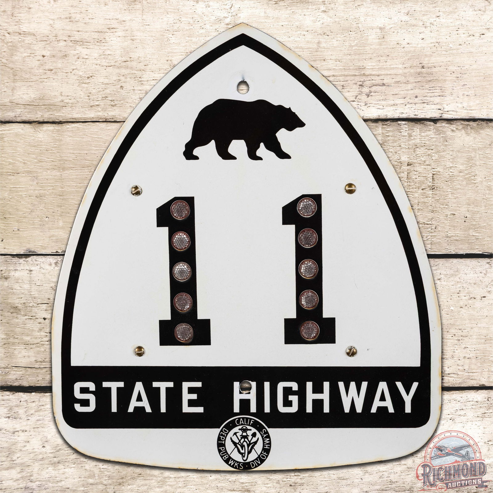 Amazing California Highway #11 Single Sided Porcelain State Route Marker Sign w/ Bear & Reflectors (1 of 3)