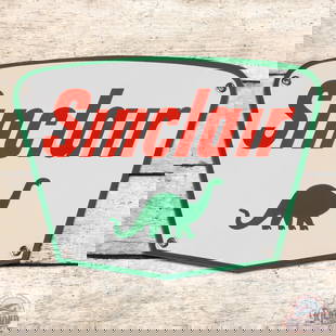 Exceptional Sinclair Single Sided Porcelain Truck Door Sign w/ Dino: SSP (single sided porcelain) sign has day one color and gloss. The field and perimeter are both exceptionally clean. All four factory grommets are present. Overall an amazing Sinclair truck door sign