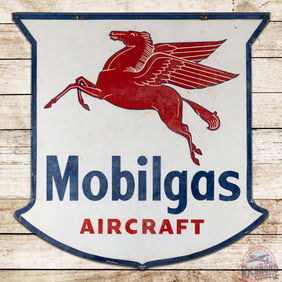 Rare 1947 Mobilgas Aircraft Die Cut Double Sided Porcelain Sign w/ Pegasus