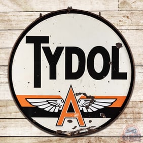 Tydol Flying A Gasoline 48" Double Sided Porcelain ID Sign w/ Logo & Ring