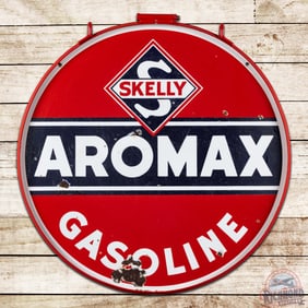 Skelly Aromax Gasoline 30" Double Sided Porcelain Logo Sign w/ Ring