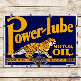 Power-Lube Motor Oil "Smooth as the Tread of a Tiger" Double Sided Porcelain Sign