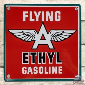 Excellent Flying A Ethyl Gasoline Single Sided Porcelain Pump Plate Sign w/ Logo