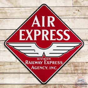 Scarce Railway Express Agency "Air Express" 49" Single Sided Porcelain Aviation Sign w/ Wings