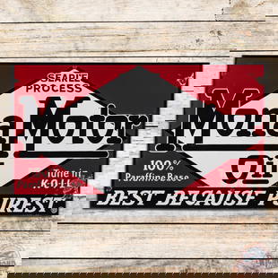 Mona Motor Oil "Best Because Purist" Single Sided Porcelain Sign: SSP (single sided porcelain) sign has day one color and gloss. The field is exceptionally clean with a tiny flea bite in the lower field. The perimeter has a large chip on the right hand side with