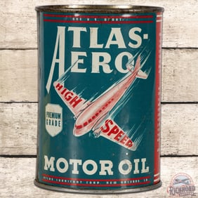 Rare Atlas-Aero Motor Oil One Quart Can w/ Airplane Graphic