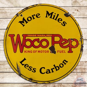 WocoPep "King of Motor Fuel" More Miles Less Carbon 25" Double Sided Porcelain Sign