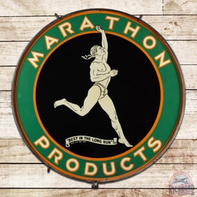 Marathon Products "Best in the Long Run" 48" Double Sided Porcelain Sign w/ Ring "Running Man"