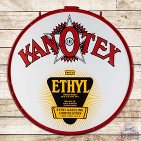 Kanotex Ethyl Gasoline 42" Double Sided Porcelain Sign w/ Logo & Ring