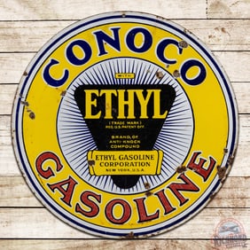 Conoco Ethyl Gasoline 26" Double Sided Porcelain Sign w/ Logo