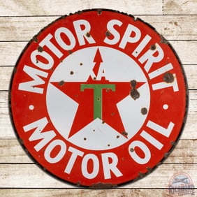 Texaco Motor Spirit Motor Oil 36" Double Sided Porcelain Sign