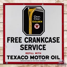 Texaco Motor Oil "Clean Clear Golden" Free Crankcase Service Single Sided Porcelain Sign