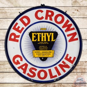 Red Crown Ethyl Gasoline 30" Double Sided Porcelain Sign w/ Ring