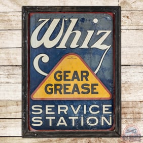 Whiz Gear Grease Service Station Single Sided Tin Sign w/ Wooden Frame