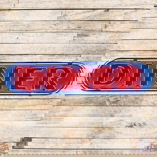 Diner 8' Single Sided Tin Neon Advertising Sign: SST (single sided tin) neon sign with metal can has good color and shine. The field has light wear, discoloration and slight fading to the decal lettering. The perimeter has similar wear with areas of