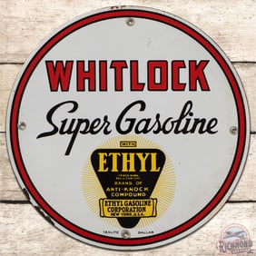 Nice Whitlock Ethyl Super Gasoline Single Sided Porcelain Pump Plate w/ Logo