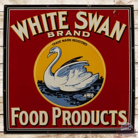 Beautiful White Swan Food Products Single Sided Porcelain Sign