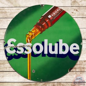Essolube Motor Oil 25" Single Sided Porcelain Sign w/ Bottle Pouring
