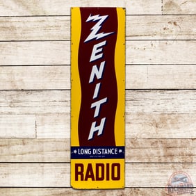Incredible Zenith Long Distance Radio Vertical 5' Single Sided Porcelain Sign