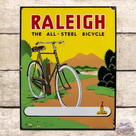 Exceptional Raleigh The All-Steel Bicycle Single Sided Porcelain Sign w/ Logo