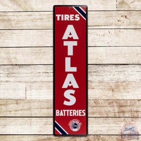 Fantastic Standard Oil Co. Atlas Tires and Batteries Vertical Single Sided Porcelain Sign w/ Logo