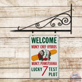 Welcome Muncy Chief Hybrids "Lucky 7" Double Sided Tin Sign w/ Bracket