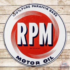 RPM 100% Pure Paraffin Base Motor Oil 28" Double Sided Porcelain Sign