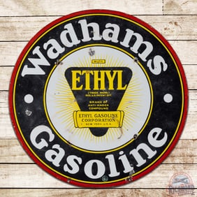 Wadhams Ethyl Gasoline 30" Double Sided Porcelain Sign w/ Logo