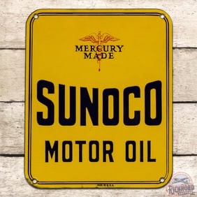 Impressive Sunoco Mercury Made Motor Oil Single Sided Porcelain Sign w/ Logo