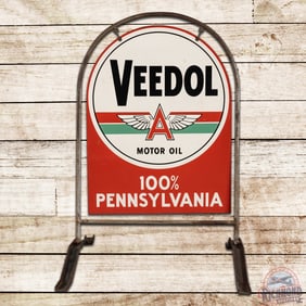 Veedol 100% Pennsylvania Motor Oil Double Sided Tin Tombstone Curb Sign