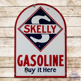 Skelly Gasoline "But it Here" Double Sided Porcelain Tombstone Sign