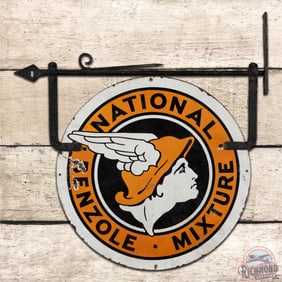 National Benzole Mixture 24" Double Sided Porcelain Sign w/ Factory Bracket